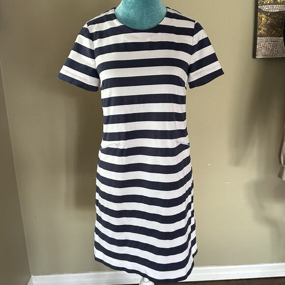 Draper James Dress Women 6 A-line Shift With Stretch, Navy White Stripe Perfect! - Picture 6 of 16